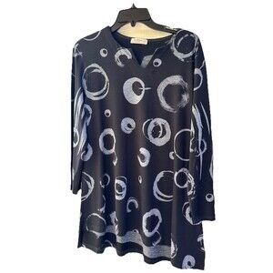 Jess & Jane Art to Wear Tunic Top Women’s Size L Geometric Relaxed Fit Stretchy
